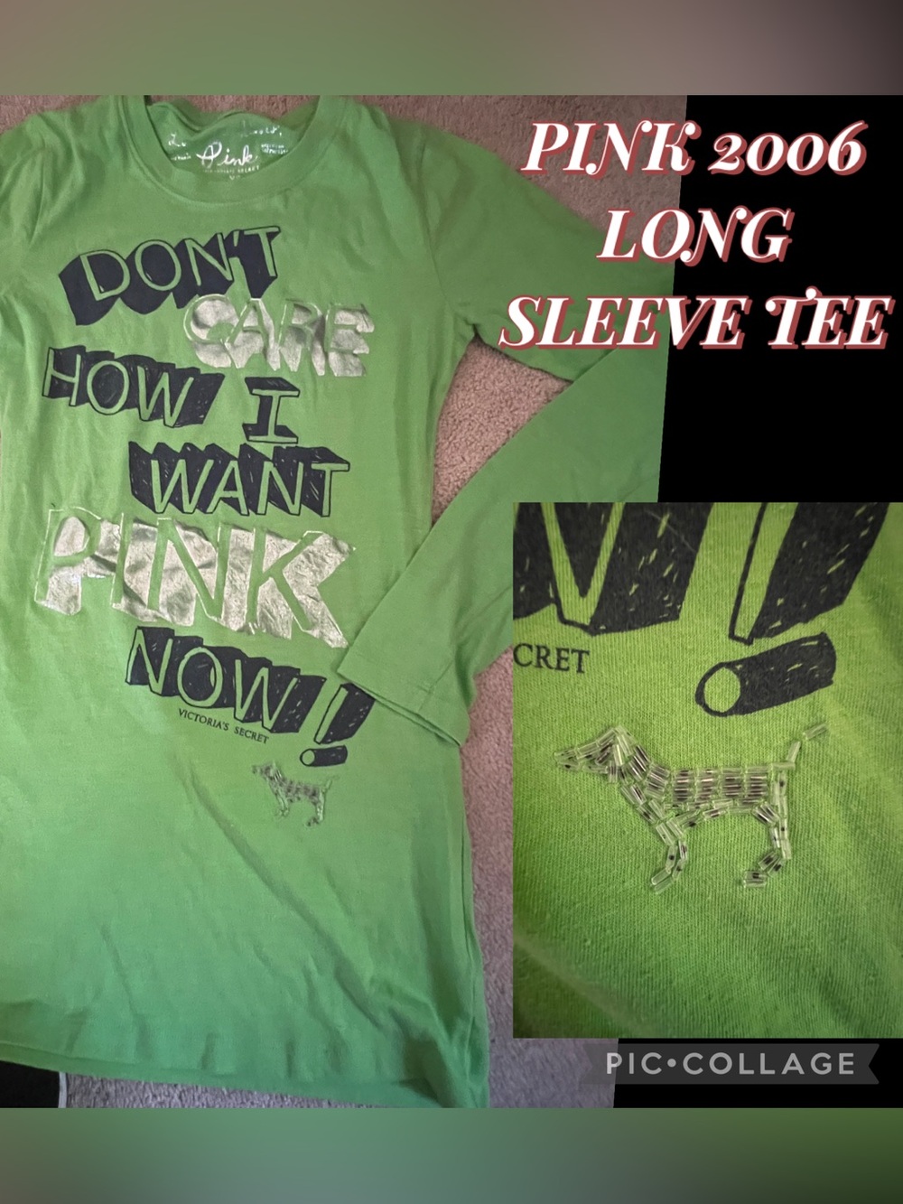 PINK by victoria’s Secret BLING CAMPUS LONG SLEEVE TEE 2006 collection XS